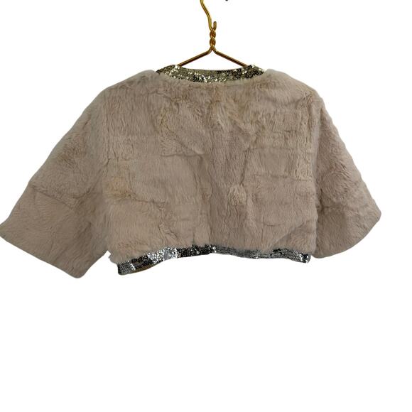 Lord & Taylor Rabbit Fur Sequin Trim Bolero - L/XL - Cream - Picture 8 of 8